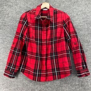 Allison Daley Shirt Women PS Petite Red Plaid Button Up Collared Long Sleeve